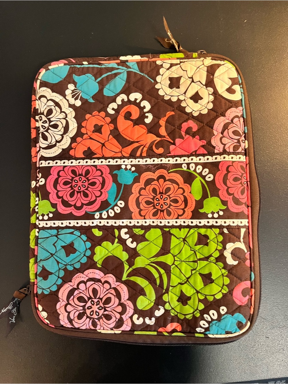 Quilted Floral Tablet Sleeve - Brown with Bright Floral Print